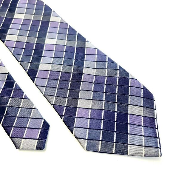 Calvin Klein Purple Check Plaid Silk Tie - Picture 1 of 6